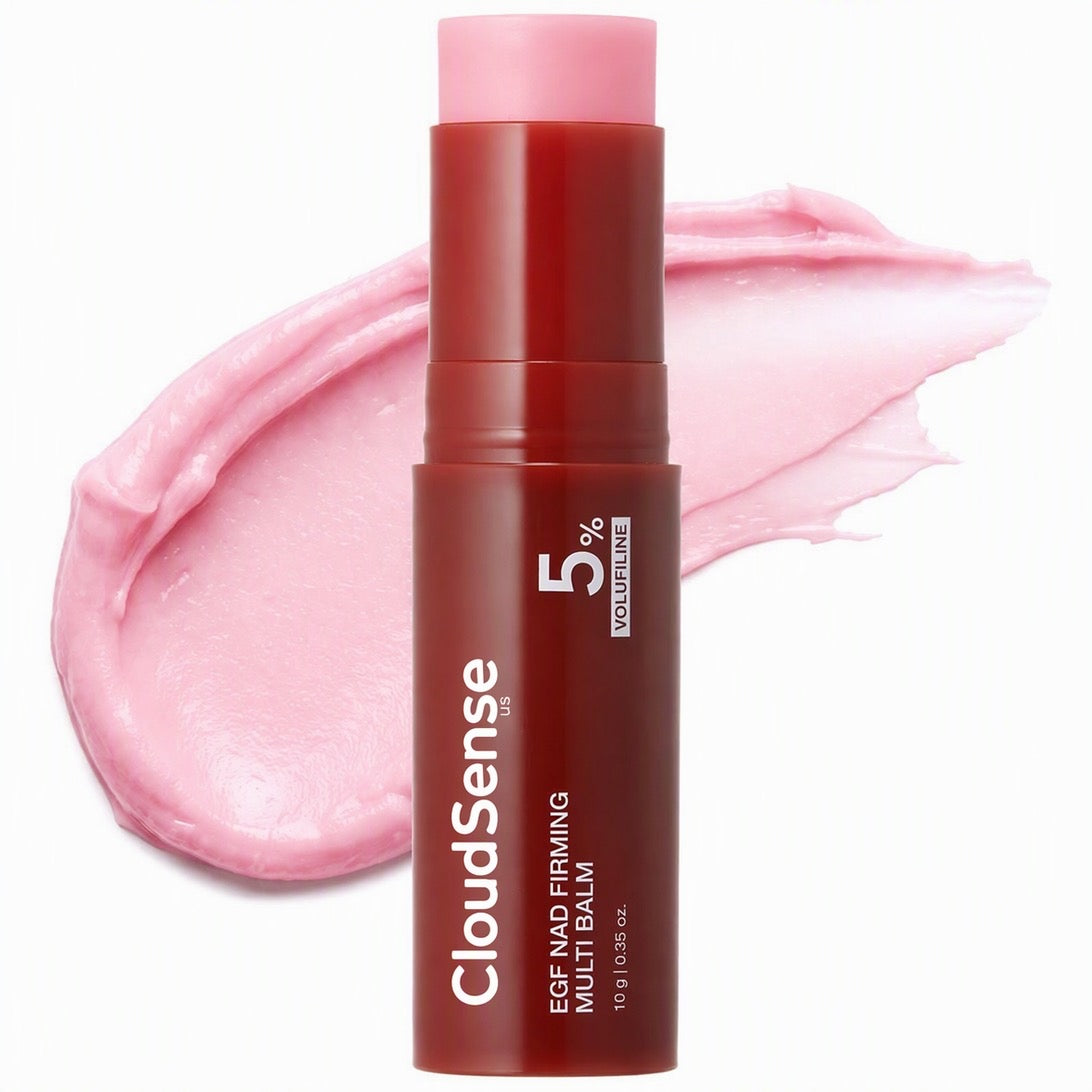 CloudSense NAD+ EGF Firming Multi Balm stick with pink balm swatch
