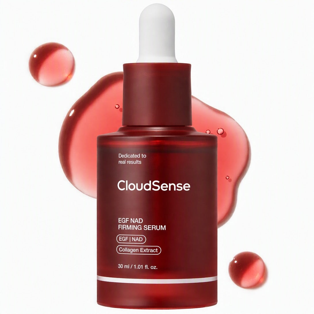 CloudSense NAD Serum glass dropper bottle with drops of red serum