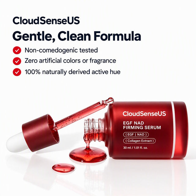 CloudSense NAD Serum card reading gentle, clean formula, non-comedogenic tested, zero artificial colors or fragrance