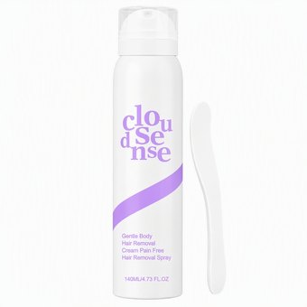 A single can of CloudSense Gentle Hair Removal Spray with its spatula on white