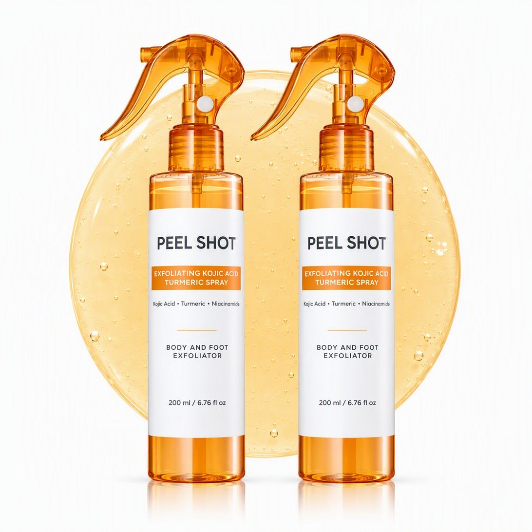 Two bottles of CloudSense Peel Shot side by side on a warm orange glow