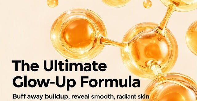 Peel Shot banner reading The Ultimate Glow-Up Formula, buff away buildup