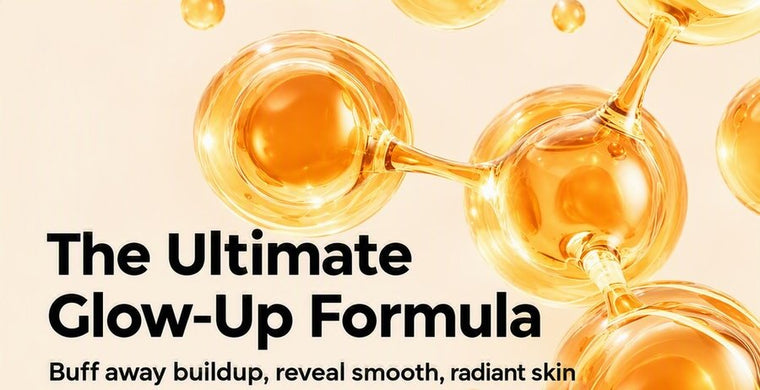 Peel Shot banner reading The Ultimate Glow-Up Formula, buff away buildup