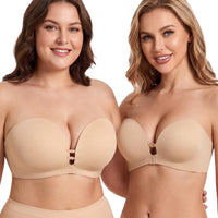 Sand strapless bra on a full-support and a standard fit