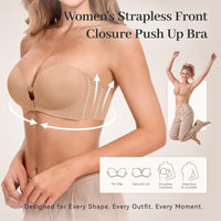 Strapless front-closure push-up bra in Sand