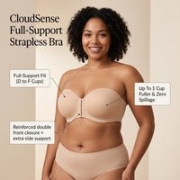 CloudSense Full-Support Strapless Bra for D to F cups, with double front closure