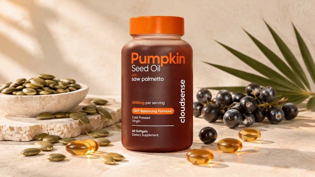 CloudSense Pumpkin Seed Oil with pumpkin seeds and saw palmetto berries